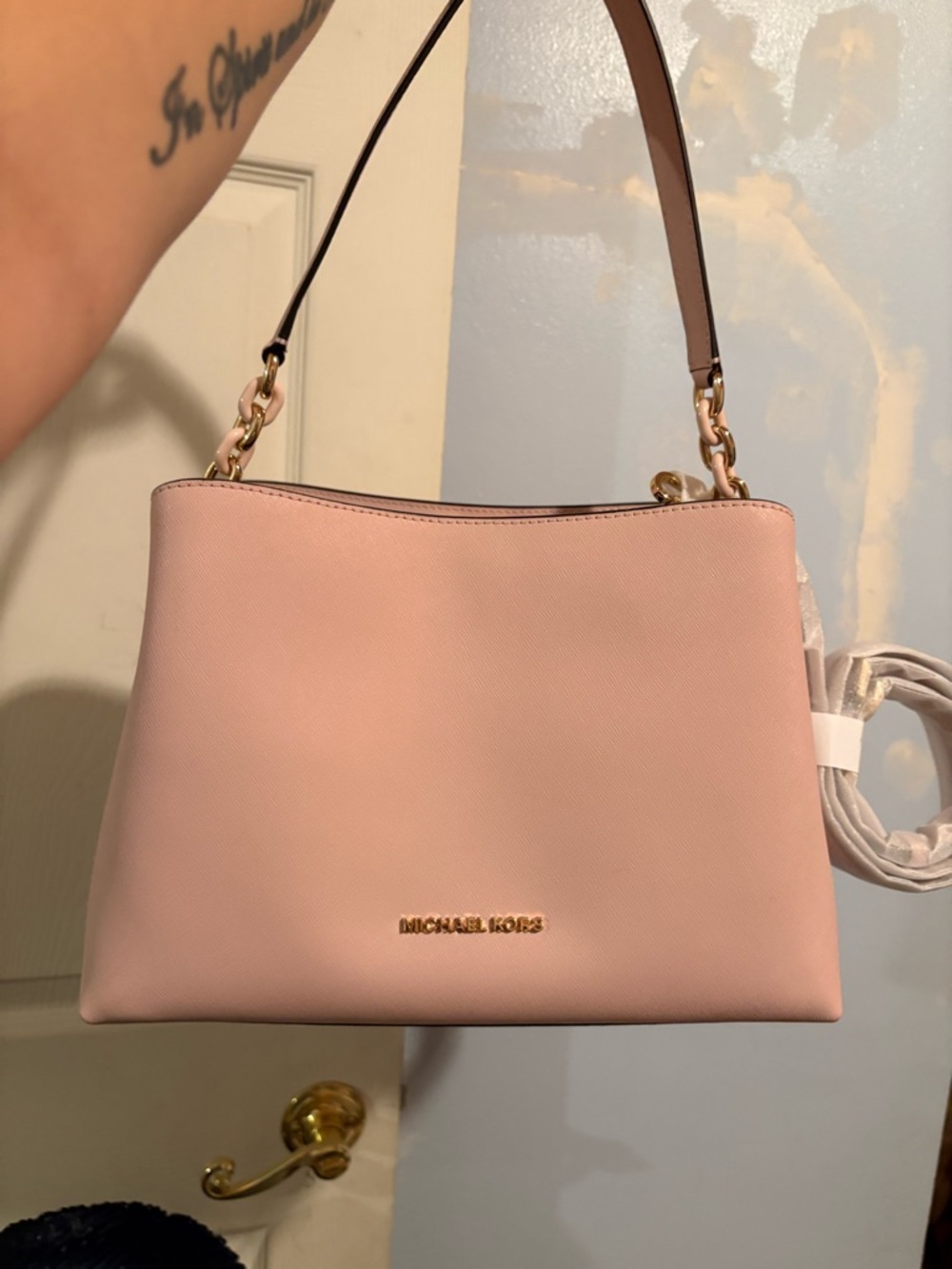 Michael Kors New Blush Pink Saffiano Leather Shoulder Bag w/ Crossbody Strap - Picture 2 of 5